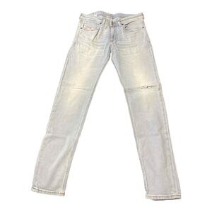 Diesel Jeans Mens W32 Light Wash Blue Straight Leg Distressed Denim Zip Fly